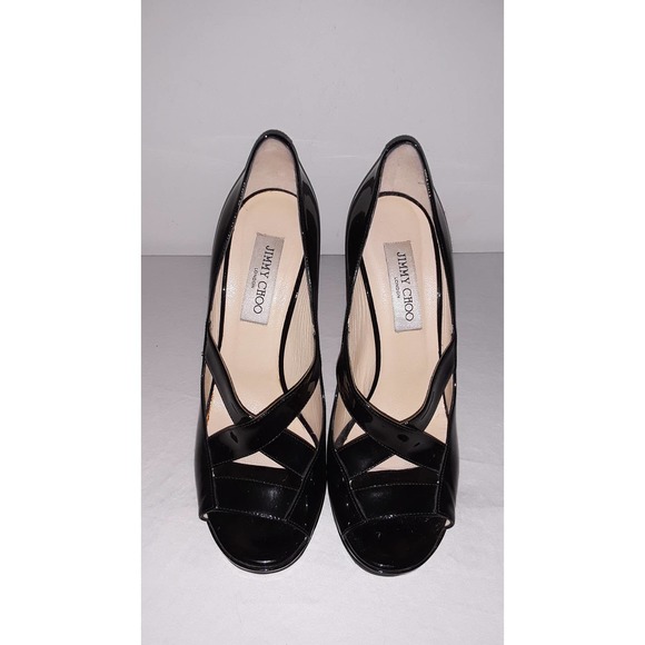 SOLD!! Jimmy Choo Sz 38.5 IT GESTURE Black Patent Leather Strappy Pumps - Picture 3 of 10